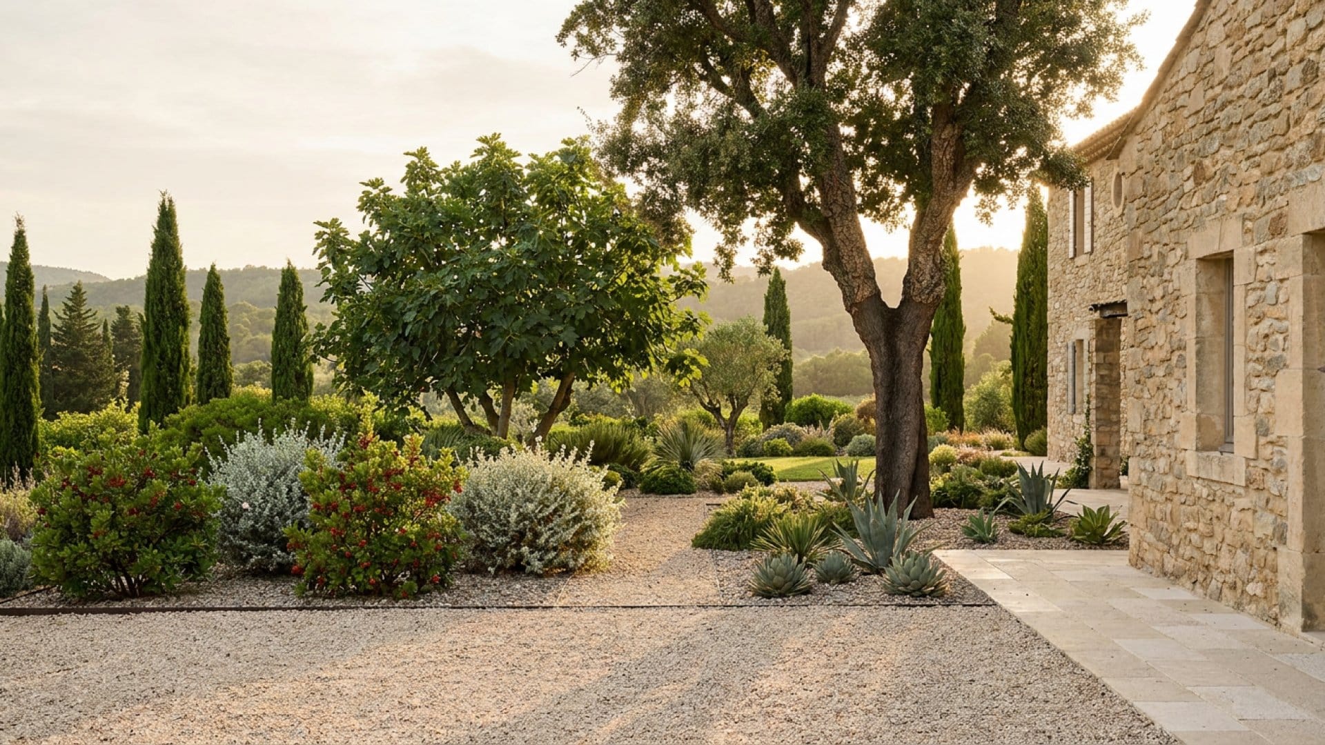 Jardin résistant au feu Provence zones de défense Jardin résistant au feu en Provence avec zone minérale contre la maison et palette végétale à faible inflammabilité